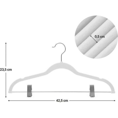 Lot de 12 Cintres en Velours, Porte-Pantalons, Longueur 42,5 cm, Pinces Amovibles, antiglisse, Gain de Place, modèle Adulte, pour (1/4)