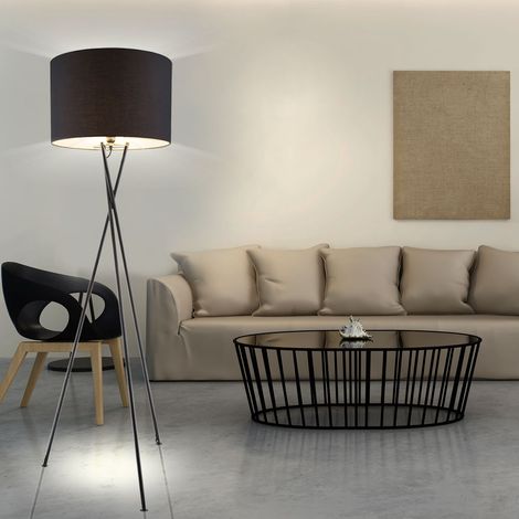 Decken Fluter Lese Stativ Strahler Steh Lampe Stoff Schirm schwarz im Set inkl. LED Leuchtmittel