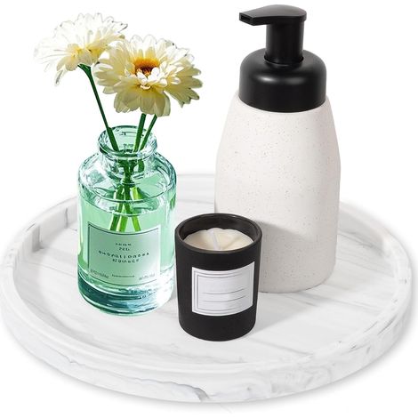Bathroom Tray, Marble Pattern, Plastic Cosmetic Decorative Plate, White Marble Pattern, Easy to Clean, for Perfume, Soap, Bathroom, Home Decor (1/5)