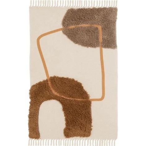 Tapis - JUANIO - Tissage plat imprimé - 180x120 cm - 50% Coton/50% Polyester - Franges et pompons (1/3)