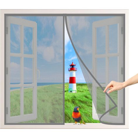 Fenster-Moskitonetz, 170 x 110 cm, magnetisches Fenster-Moskitonetz, maßgefertigter Insekten- und Fliegenschutz für Kinder und Haustiere, Grau P (1/5)