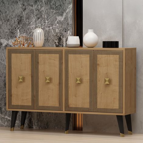 Credenza Luino, Madia 2 Ripiani, 4 Vani, 4 Ante, 120x30x80h cm Marrone Rovere (1/5)