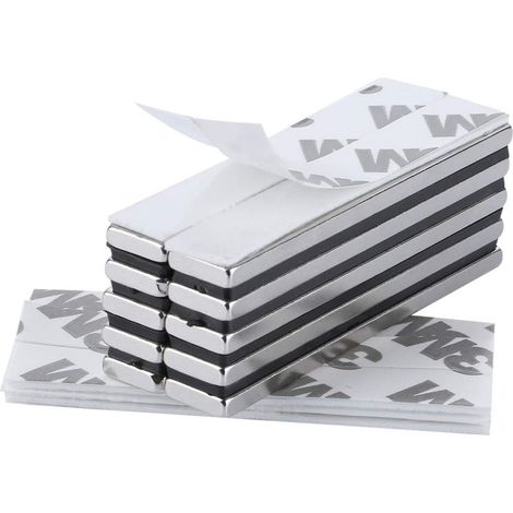 reno – Paquete de 10 imanes rectangulares de neodimio de 60 x 10 x 3 mm – Cinta adhesiva 3M de alta adherencia – Para montaje en superficies metálicas (1/5)