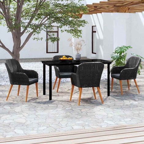vidaXL Juego de comedor de jardín 5 piezas con cojines negro (1/5)
