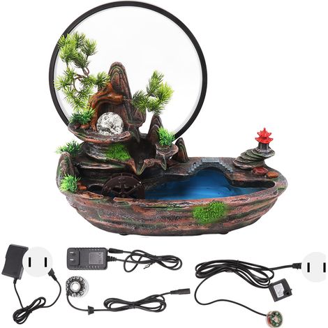 Cascade d'eau en circuit fermé avec brumisateur LED pour méditation, usage intérieur, prise US 100V‑240V (1/5)
