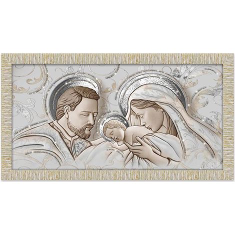 Lupia - Quadro moderno THE KISS CERAMIC MIX Sacra Famiglia GIOVY, Decorazione Glitter, Cornice Legno Striata Oro, Adatto per Camera da letto, Soggiorno e Ufficio, 60x110 cm, stampa su Legno