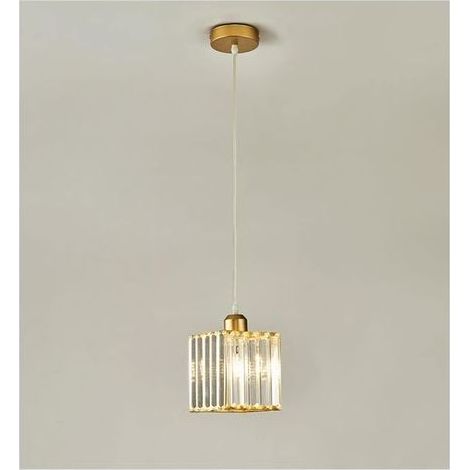 TAISHENGDA – Mini-Kristalllüster, verchromte Pendelleuchte, Einbauleuchte, moderne Pendelleuchte, Esszimmer, Schlafzimmer, Küche, Kücheninsel, Ankleidezimmer, Flur, E27, quadratische Goldbirne, Leucht (1/5)