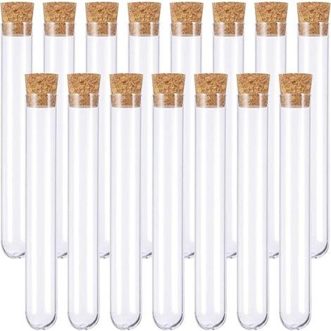 15 Pièces Tube a Essai Plastique,Tube Plastique Transparent,Eprouvette Plastique,Fiole Plastique,Tubes à Essais de Laboratoire,avec Bouchon Liège,pour Plante,Bonbons,Epice,Echantillon,18105mm (1/5)