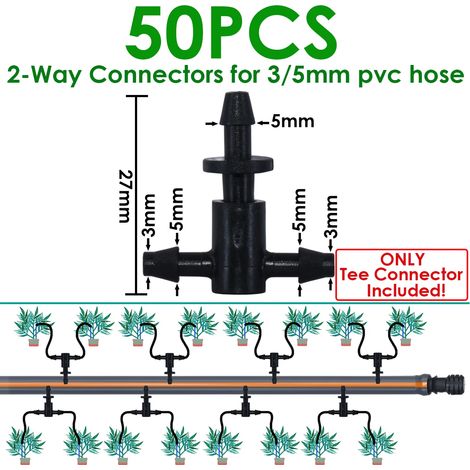(KSL01-KIT030-50PCS) Système d'irrigation goutte à goutte pour serre, 4 sorties 3/5 mm, 2 sorties, avec émetteur fléché, pour plantes en pot. (1/4)