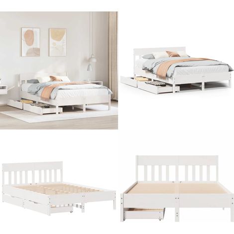 Letto senza Materasso Bianco 135x190 cm Legno Massello di Pino - Letto senza materasso - Letto con cassetti