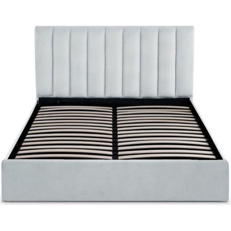 Paris Prix – Lit coffre velours argent 160x200cm – Sommier relevable – Dimensions L. 169 x l. 207 x H. 112 cm – Pour rangement pratique (1/2)