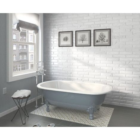 Carrelage mural faïence effet marbre blanc Carrara (2 formats + bullnose, 2 finitions) 30x7.5 Métro Blanc - Brillant / Poli - boîte de 1 m2