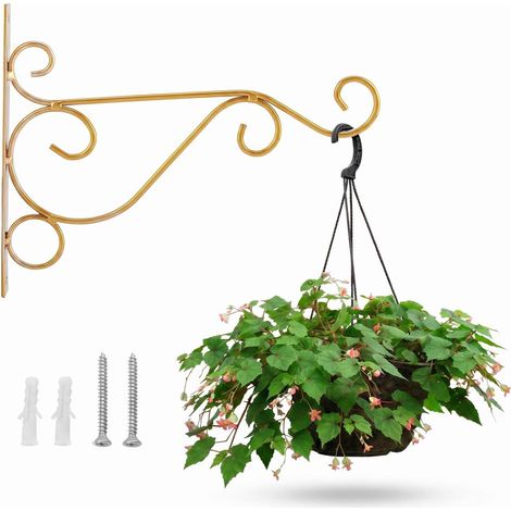 Support Crochet Plante, Suspension mural plante crochets 30x21cm,Suspension Plantes,crochet de suspensions de plantes pour jardinières, crochets de balcon decoration, or (1/5)