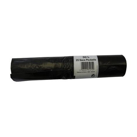 Sac Poubelle 50 Litres H 75 X L 68 Cm - 24 Microns Rouleau De 25 (1/2)