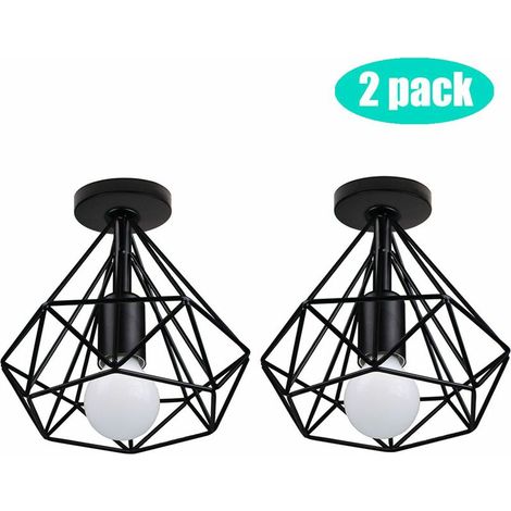 Ensemble de 2 plafonniers vintage, 2 luminaires de style industriel, lustre rétro avec abat-jour en forme de diamant, éclairage intérieur, lampe pour cuisine, salon, salle à manger ou chambre, E27, Ø  (1/5)