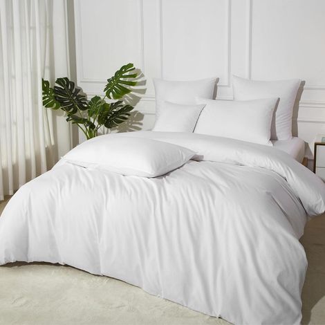 Bettwäsche 200x220 cm 3-teilig aus 100% Baumwolle, weiß, atmungsaktiv, pflegeleicht
