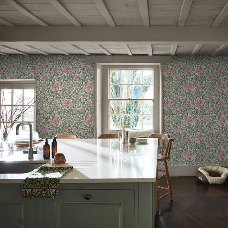 Papier peint intissé William Morris Honeysuckle Blossom 1005 x 52cm Rose, vert (1/5)