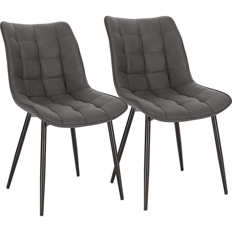 Woltu – Lot de 2 chaises de salle à manger – Assise rembourrée en tissu scientifique – Pieds en métal stables – Gris foncé – Hauteur d'assise 46.5cm
