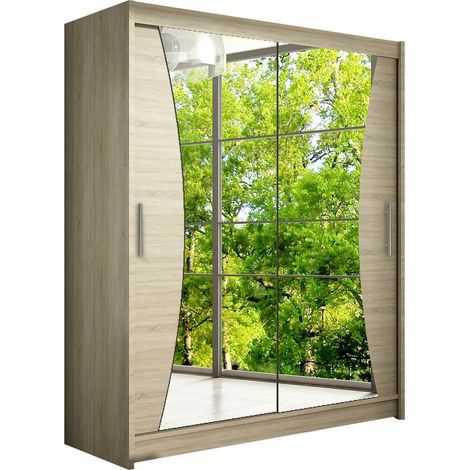 Armario Closico Camera IX, Roble Sonoma, 200x150x58cm, Puertas de armario: Correderas, Número de estantes: 5