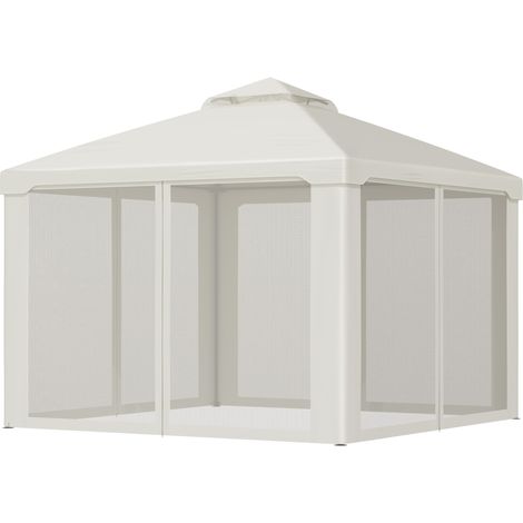 Gazebo avec moustiquaire 3x3m, structure en métal et toile en polyester, beige