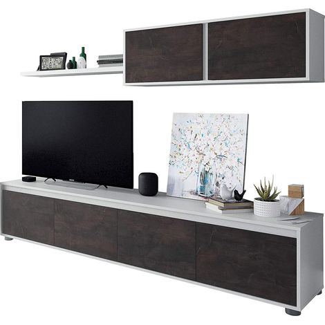 Mueble salon Alida Blanco Artik- Oxido 43 cm(alto)200 cm(ancho)41 cm(largo)