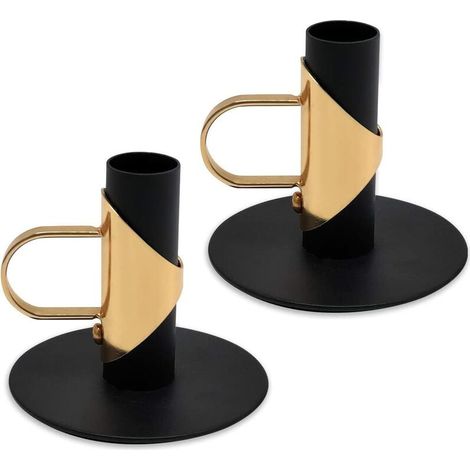 SHINING HOUSE Spitzkerzenhalter aus Schmiedeeisen, schwarze Kerzenhalter, Kerzenhalter für Hochzeit, Abendessen, Partydekorationen (2 Stück) (1/5)