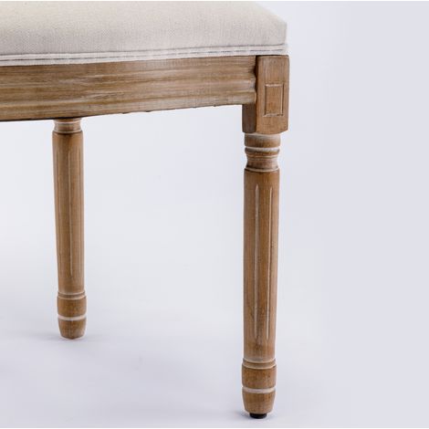 Esszimmerstühle 2er-Set mit Medaillon-Rückenlehne, Leinenpolsterung und Holzbeinen, creme, MODENUIT (1/2)