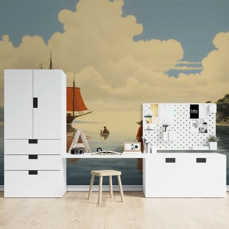 Papier Peint Japonais - Voilier en Mer Calme - 150 x 250 cm (1/2)