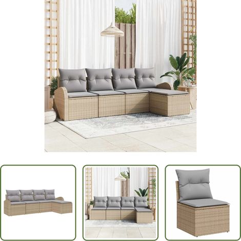 vidaXL Canapé poly rattan - Ensemble de Canapés 5 pcs Beige et Gris clair polyrotin (1/5)