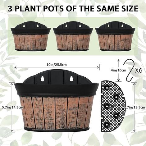 Wall Hanging Planters - Plastic Water Storage Planters for Plants, Flowers, Indoor, Outdoor Railing or Fence Decor (Brown) (1/4)