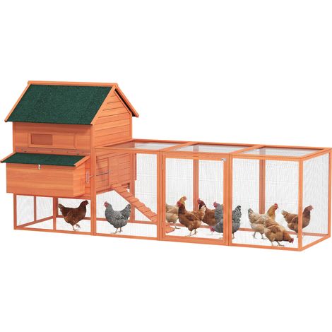 Pawhut – Gallinero de madera grande para 6 gallinas – 347x160x150 cm – Techo asfáltico resistente – Bandeja extraíble para limpieza fácil (1/5)