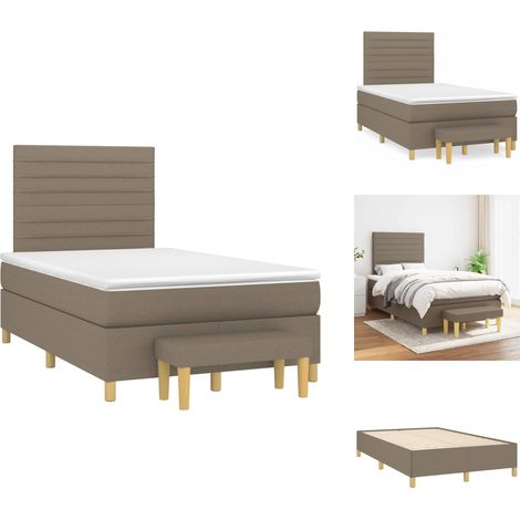 Sommier à lattes de lit avec matelas taupe 120x190 cm tissu - Lit Tapissier - Lit Double - Matelas Ressorts Ensachés - Tête De Lit Ajustable - Canapé Lit (1/5)