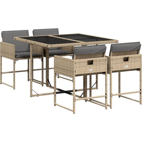 Maison Exclusive - 5-tlg. Garten-Essgruppe mit Kissen Beigemischu