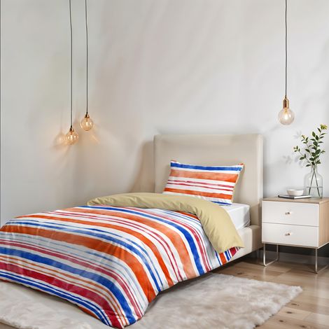 Parure de housse de couette - Ensemble housse de couette - Lit 1,5 place, Microfibre - Housse 200x200 cm + Rabat et 1 taie d'oreiller 50x80 cm - Strisce (1/5)
