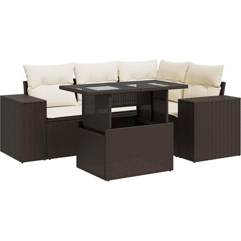 Maison Exclusive - Set Divano da Giardino 5 pz con Cuscini Marrone in Polyrattan (1/5)