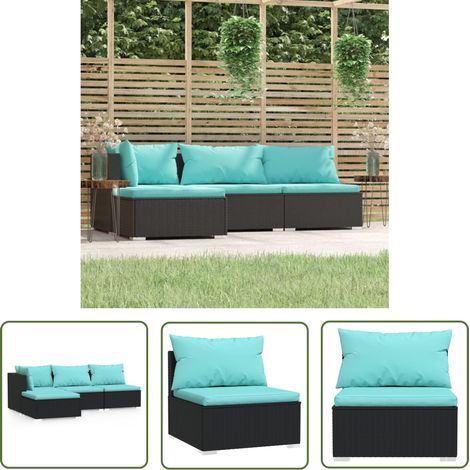 Salon de jardin 4 pcs Contemporain, Ensemble repas de jardin, avec coussins Noir Résine tressée OIB9959E (1/5)