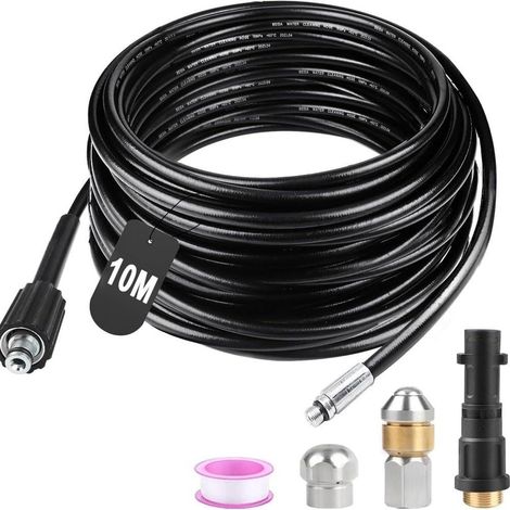 Tuyau de nettoyage haute pression de 10 m pour Kärcher K2-K7, nettoyeur de canalisations de 180 bar avec buse à jet rotatif, tube en polyéthylène enduit de polyuréthane pour tuyaux et