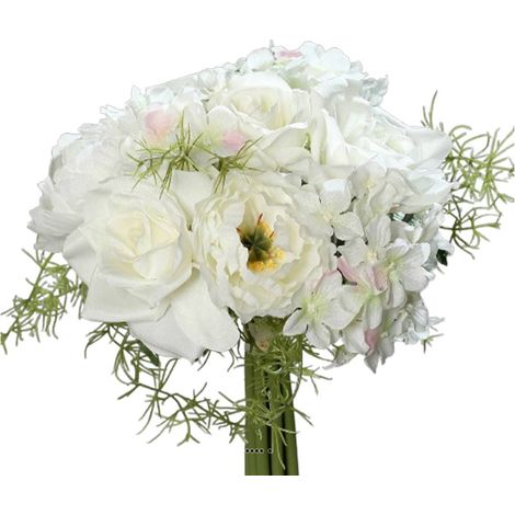 Bouquet de Roses et Hortensias artificielles 9 têtes D20 cm Crème - couleur: Crème (1/3)
