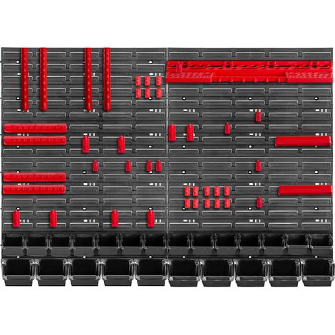 KADAX Werkstattwandregal, Wandplatten, 116 x 78 cm, Rot und Schwarz, 67 tlg.