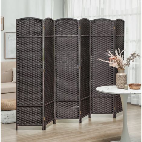 Biombo plegable de 6 paneles, separador de ambientes con motivo tejido, 240 x 170 cm, marrón HAVRYA (1/5)