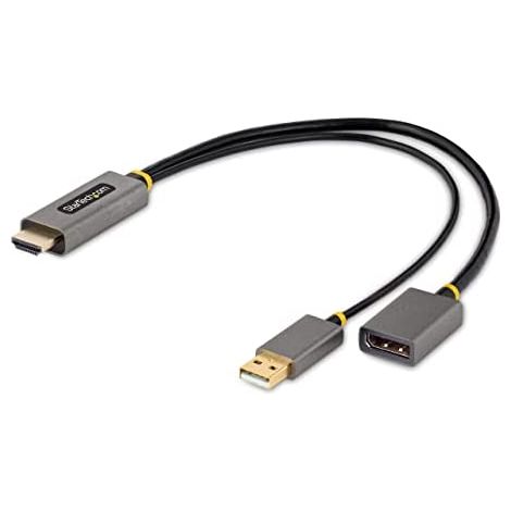 StarTech.com Cavo adattatore da HDMI a DisplayPort da 30 cm - 4K 60Hz - Convertitore da HDMI 2.0 a DP 1.2 - HDR - Alimentazione a bus USB - Desktop o laptop (128-HDMI-DISPLAYPORT), grigio (1/5)