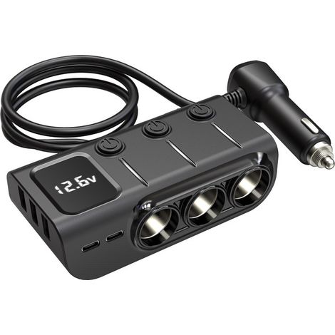 GC01 Car Charger with 3-Port USB Independent Switch PD Smart Fast Charging 120W - Black (1/3)