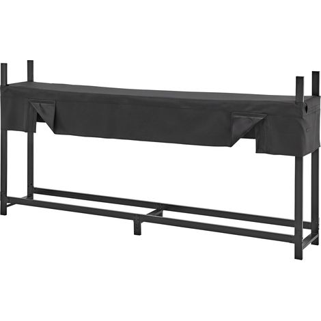 Mophorn Range-bûches extérieur avec housse 244 cm, porte-bûches en métal noir pour cheminée, capacité de charge 1100 kg, tubes en acier au carbone, support à bois de chauffage durable avec accessoires (1/5)