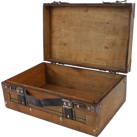 Boîte de Rangement en Bois avec Couvercle à Charnière et Poignée, Petit Coffre au Trésor Décoratif en Bois, Valise Vintage pour Souvenirs, Coffre de Pirate pour Salle de Classe, (1/5)