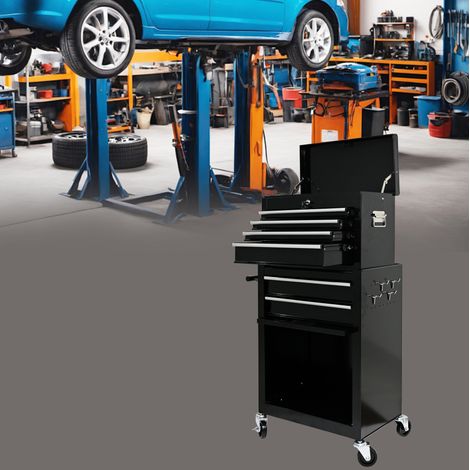 Armadio portautensili con 6 cassetti 58.3x37.5x71.8 cm, con ruote e freno, acciaio nero (1/5)