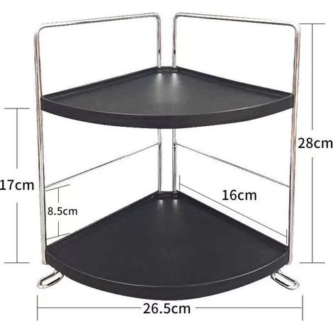 Organisateur d'angle à 2 niveaux pour comptoir de salle de bain. Étagère à maquillage à installation sans outil. Petit plateau à maquillage en plastique pour comptoir. Étagère de rangement (1/5)
