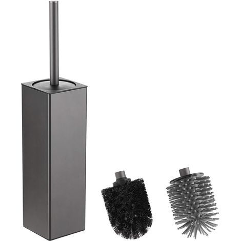 Silicone Toilet Brush and Holder, Square Aluminium Brush for Bathroom Cleaning, Toilet Brushes (1/5)