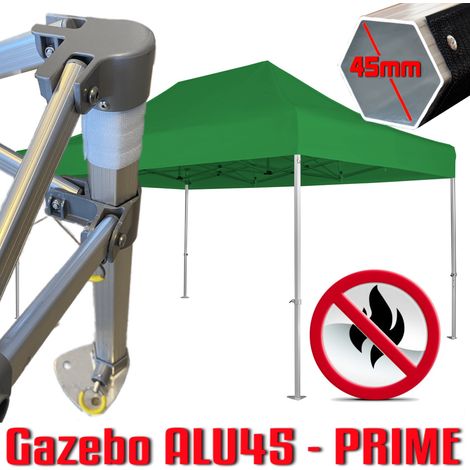 Gazebo 3x4,5 m verde certificato IGNIFUGO SENZA laterali pieghevole alluminio piantone esagonale 45mm portatile estendibile richiudibile estensibile acciaio per fiere eventi stand chiosco tenda tendon (1/5)