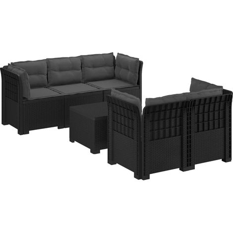 Canapé de Jardin Modulable 5 Places avec Table et Coussins Aspect Rotin PP Anthracite - PANGIVO (1/5)