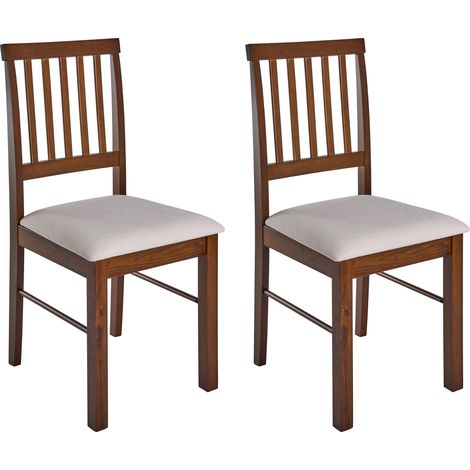 Conjunto de 2 sillas de comedor tapizadas madera marrón oscuro beige claro Orono (1/5)
